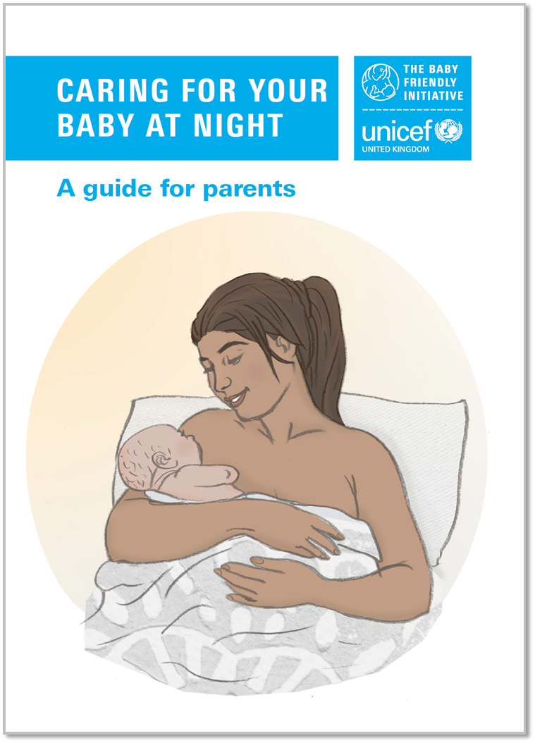 image of a mother in bed holding her baby in her arms with the title, caring for your baby at night
