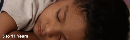 banner showing a child sleeping on their side. Text reads 5 to 11