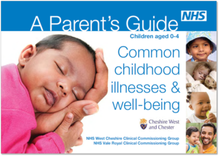 image of baby sleeping with head resting in a hand, with title a parents guide, common childhood illnesses & well-being